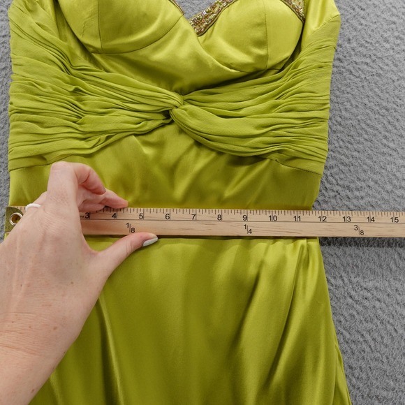 Adrianna Papell Silk Gown Dress Beaded Bodice Sleeveless 6 Green Satin Party - Picture 7 of 14